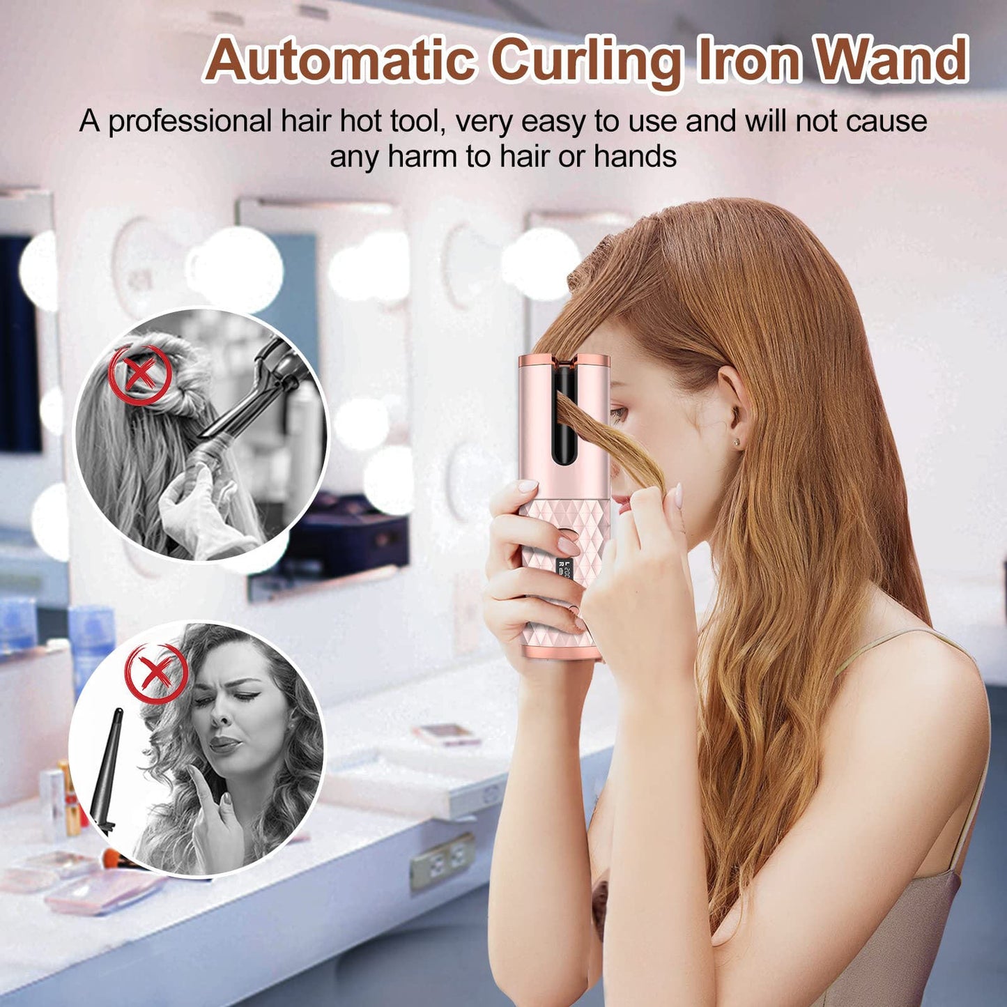 Portable Automatic Hair Curler, Ceramic Rotating Wireless Auto Curling