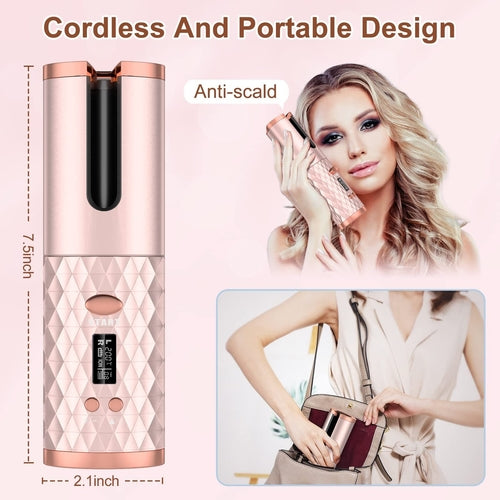 Portable Automatic Hair Curler, Ceramic Rotating Wireless Auto Curling