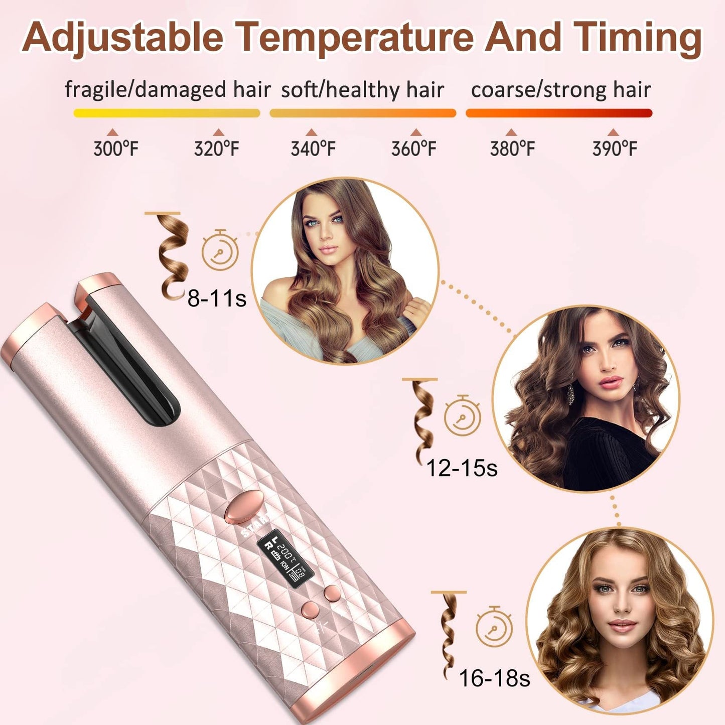 Portable Automatic Hair Curler, Ceramic Rotating Wireless Auto Curling